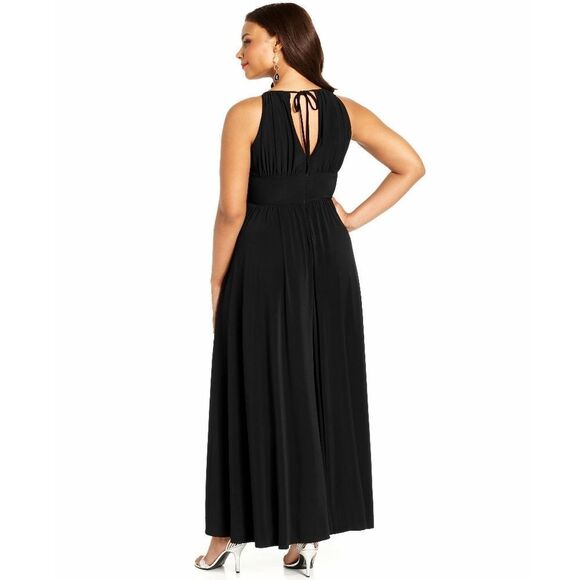 New! R&M RICHARDS Plus Size Women's Beaded Front-Slit Maxi Black Dress Size 14W - Picture 2 of 5